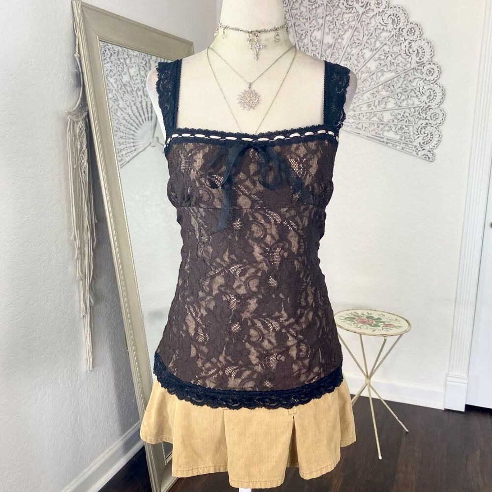 Lace Trim Brown Floral Camisole